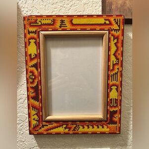 Handcrafted Beaded Frame Huichol Mexican folk art